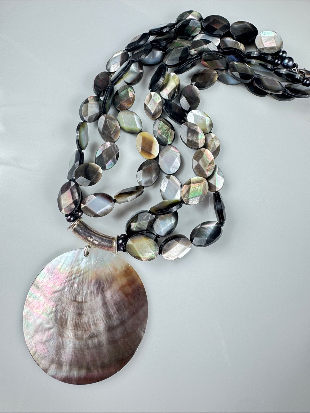 Rainbow Obsidian Shell Necklace stamped 925